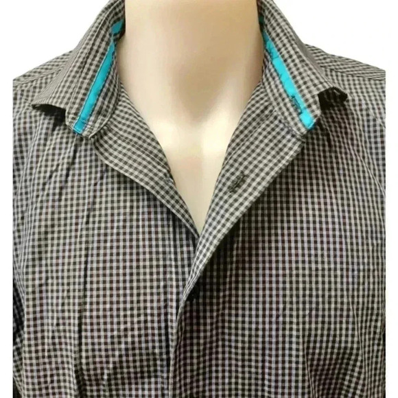 Alfred Sung Non Iron Blue Checkered Dress Shirt Size XL - Picture 5 of 6